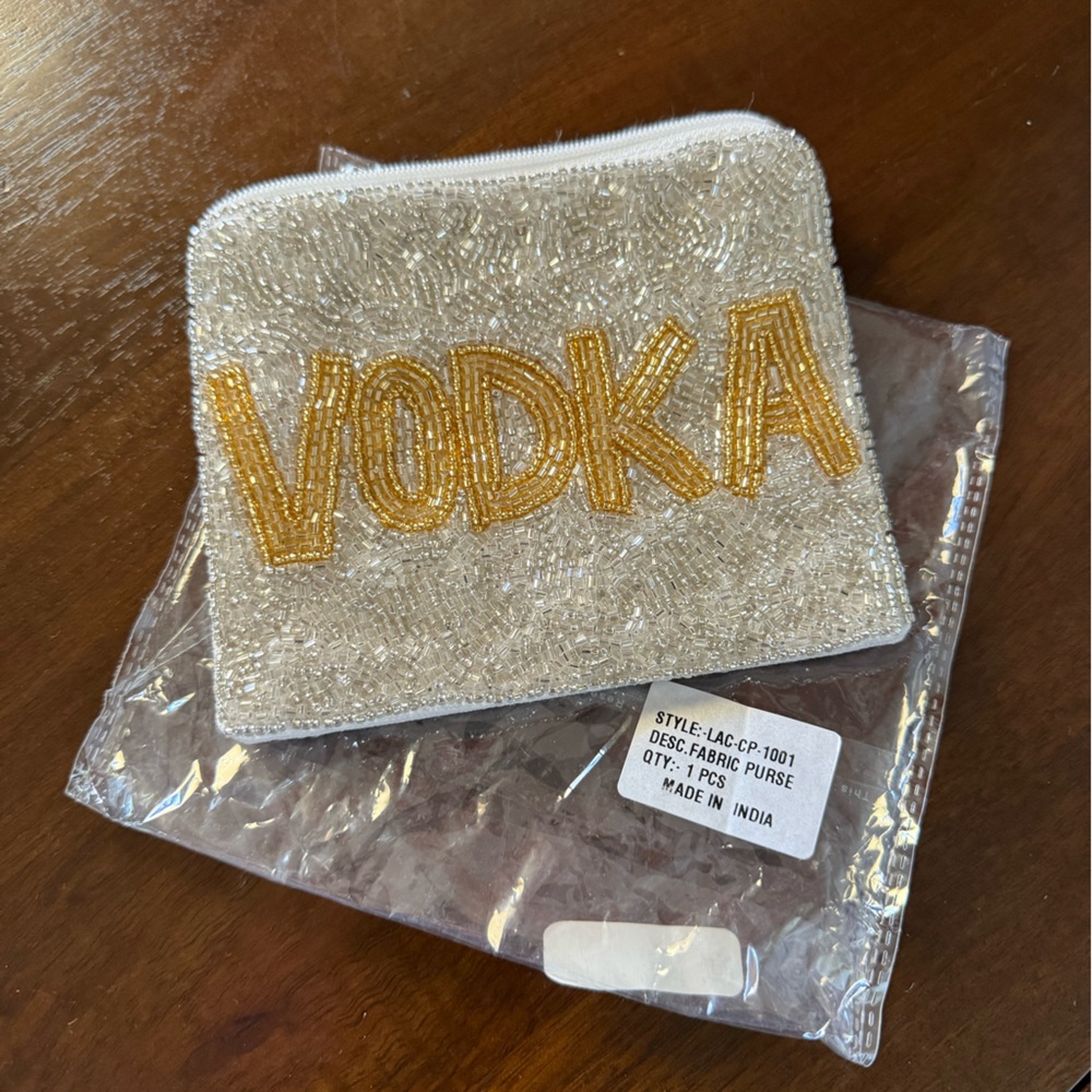 Beaded 'Vodka' Purse - Gold on White